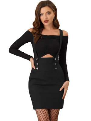 Allegra K Women's Button Decor High Waist Straight Braces Suspender Skirt - Image 6