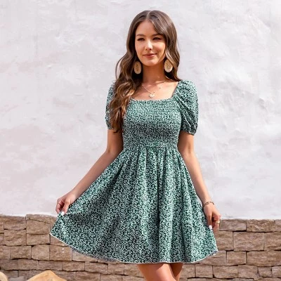 Women's Floral Smocking Square Neck Mini Dress - Cupshe - Image 3