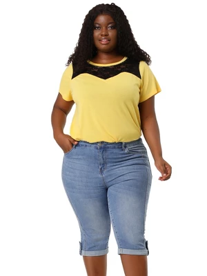 Agnes Orinda Women's Plus Size Mid-Rise Curvy Skinny Stretch Denim Jean Capri - Image 3