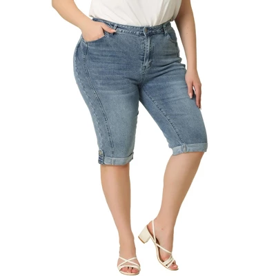 Agnes Orinda Women's Plus Size Mid-Rise Curvy Skinny Stretch Denim Jean Capri - Image 11