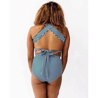 Lime Ricki Women's Indigo Stripe Cross-Back Crop Top - Image 5