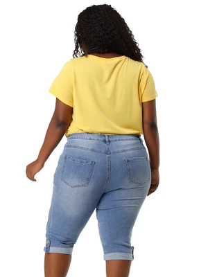 Agnes Orinda Women's Plus Size Mid-Rise Curvy Skinny Stretch Denim Jean Capri - Image 4