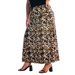Womens Plus Size Brown Animal Print Maxi Skirt