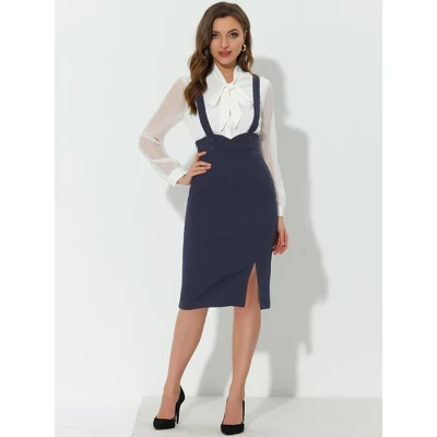 Allegra K Women's High Waist Adjustable Strap Split Pencil Suspender Skirt - Image 2