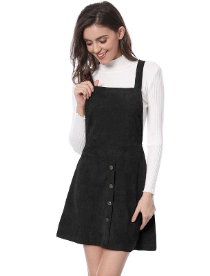 Allegra K Women's Corduroy Button Front A-Line Bib Overall Pinafore Skirts - Image 7