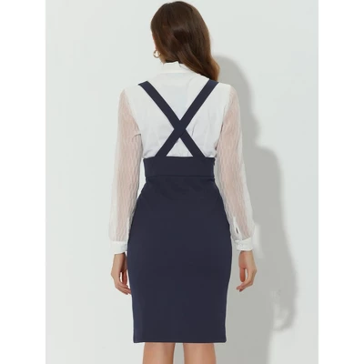 Allegra K Women's High Waist Adjustable Strap Split Pencil Suspender Skirt - Image 3