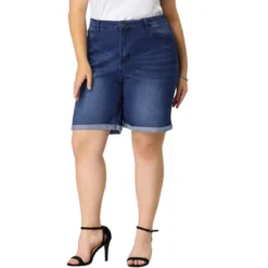 Agnes Orinda Women's Plus Size Jeans Casual Slash Pockets Washed Denim Shorts